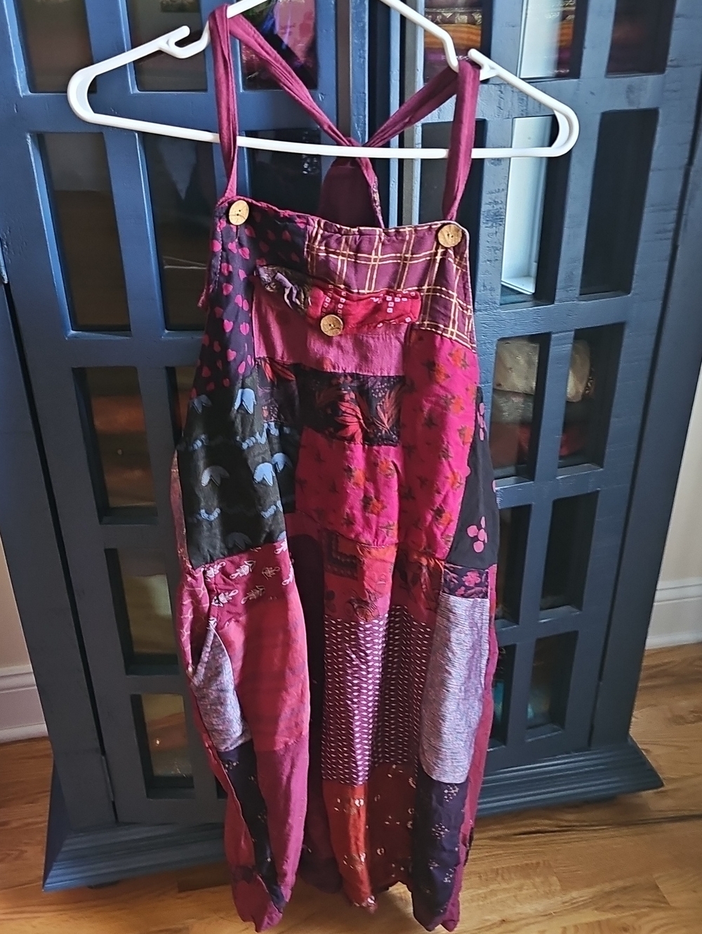 Women's Burgundy Patchwork Wide-Leg Jumpsuit with Straps